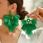 Boucles d'oreilles pendantes bohèmes faites à la main avec perles et fleurs en mousseline pour femmes, bijoux fantaisie pour vacances tropicales