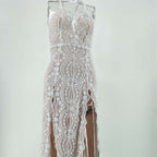 Bretelles de mode féminine Robe fendue à paillettes