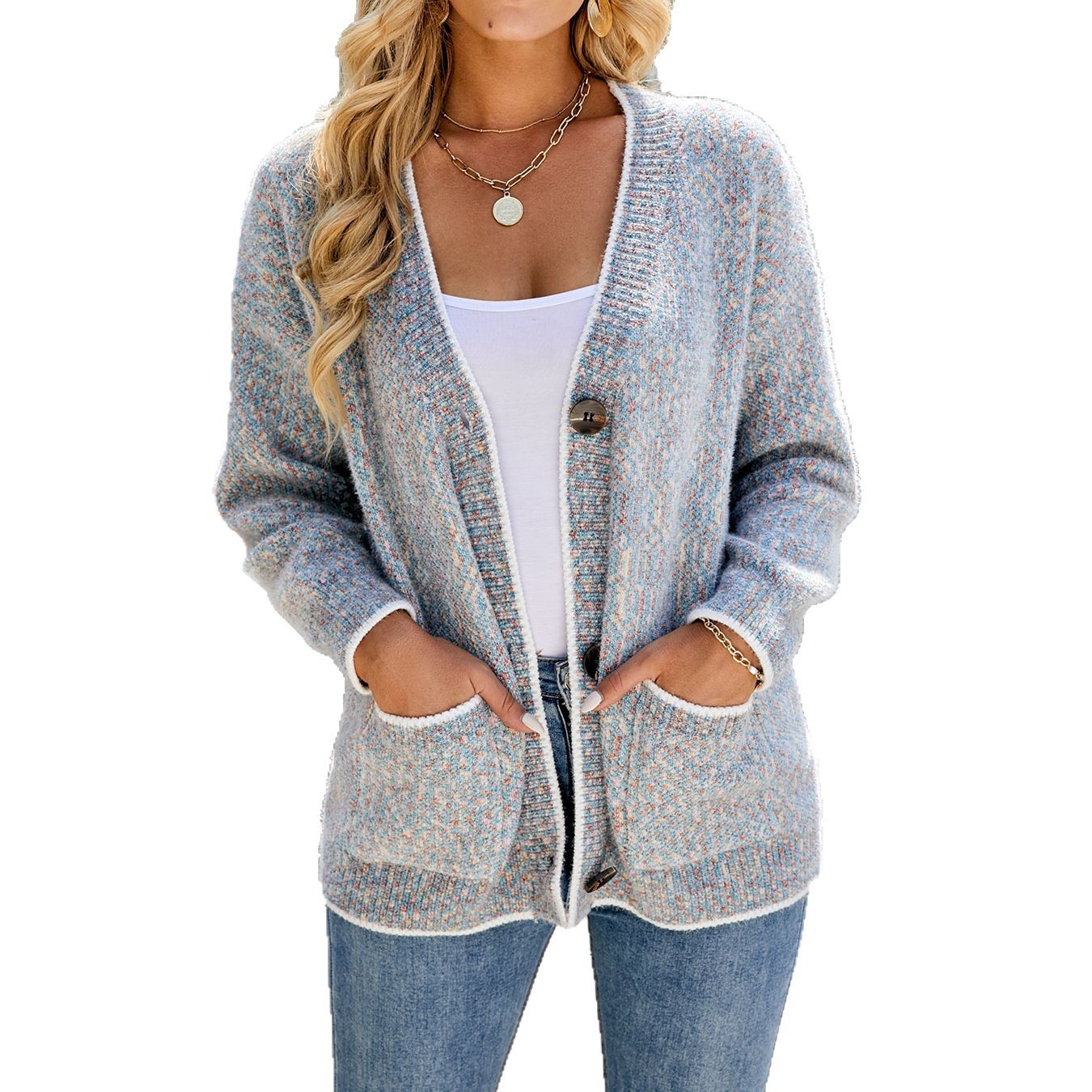 Pull en laine à boutons contrastés pour femme