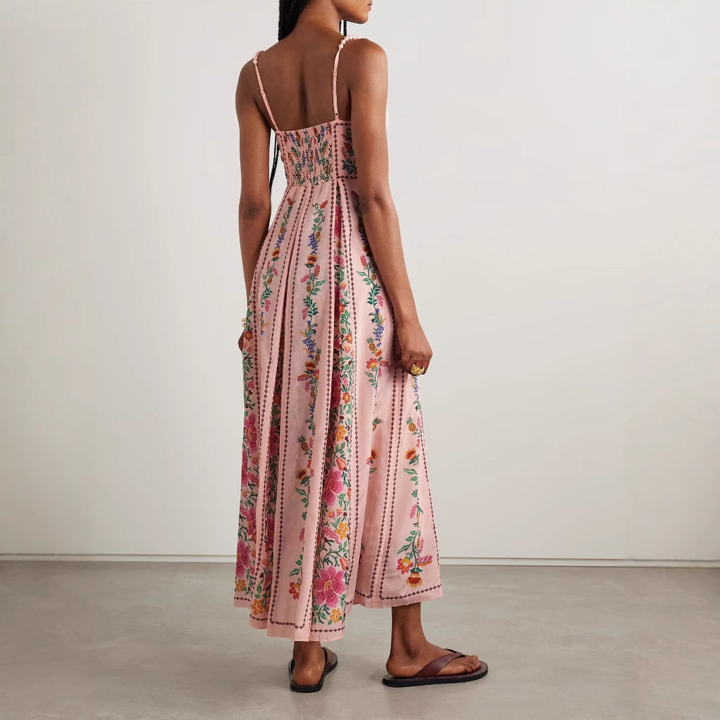 Robe de vacances imprimée à bretelles pour femme