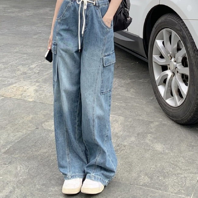 Jeans fuselés élastiques à cordon de serrage pour femme Hover Image