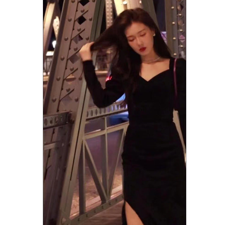 Robe en velours doré à la mode pour femme