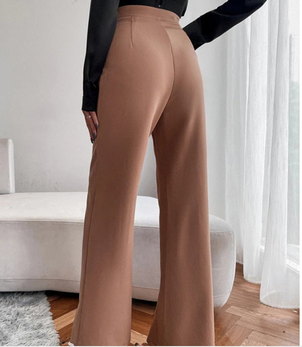 Pantalon ample droit femme taille haute décontracté