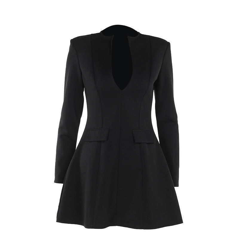 Robe élégante et sexy moulante à col en V et manches longues