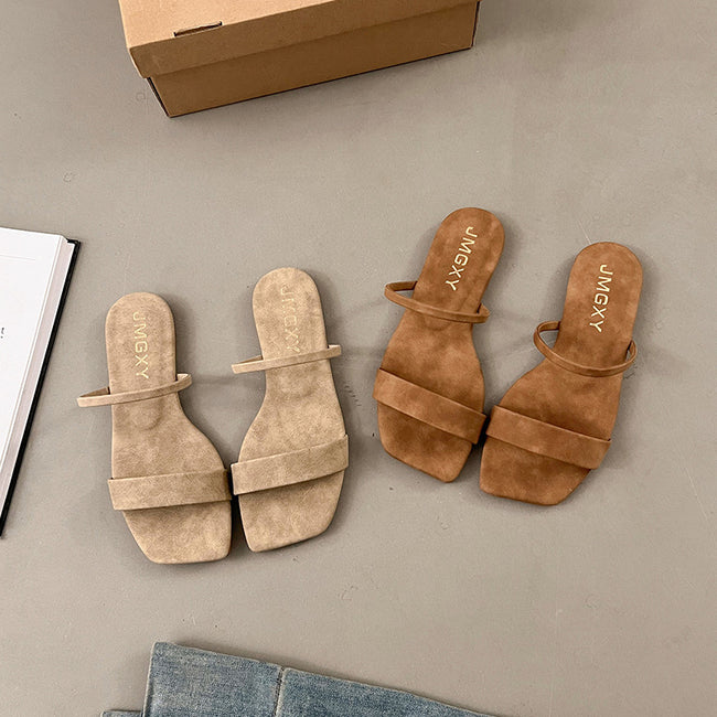 Sandales d'été coréennes à bout carré et ouvert pour femmes Hover Image