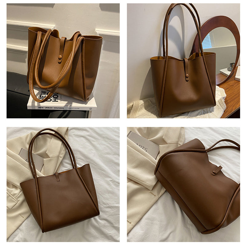 Sacs fourre-tout décontractés de grande capacité pour femmes, sac à bandoulière de shopping de couleur unie avec portefeuille, sac à main pour dames