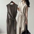 Waist Trimming Lace Up Sleeveless Dress Summer New