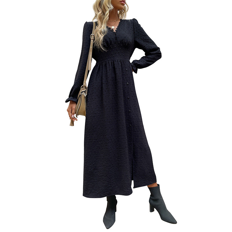 Nouvelle robe jacquard unie pour le printemps