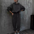 Ensemble deux pièces en molleton polaire à col rond, pull à manches longues et pantalon de costume élégant