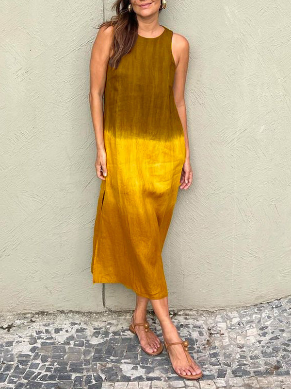 Robe en Tencel sans manches à col rond et à couleur assortie pour l'été