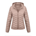 Manteau d'hiver décontracté à capuche zippé de couleur unie pour femme