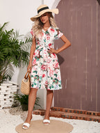 Robe courte imprimée à manches courtes pour femme