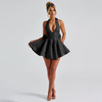 Robe jacquard à nœud dos nu coupe ajustée femme