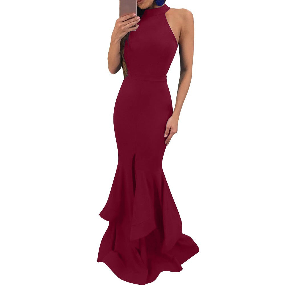 Robe longue sans manches Grand bal Robe sexy taille haute pour femme