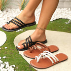 Sandales d'été tissées à clip, style INS, tongs de plage plates, chaussures romaines d'extérieur pour femmes