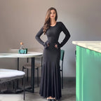 Robe longue à manches longues avec ourlet volanté pour femme