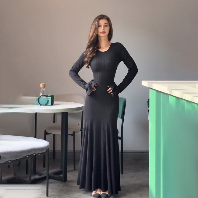 Robe longue à manches longues avec ourlet volanté pour femme Hover Image