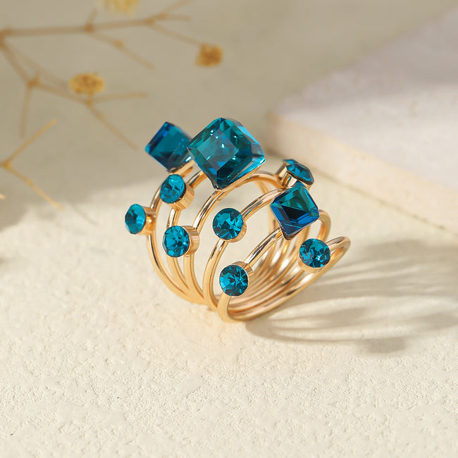 Ensemble de bagues bohème empilables en pierres précieuses pour femmes - Bagues de phalange colorées en cristal de style vintage doré, parfaites pour les fêtes de mariage, le quotidien et les cadeaux Main Image