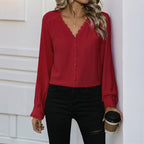 Chemise rouge polyvalente à manches longues pour femme