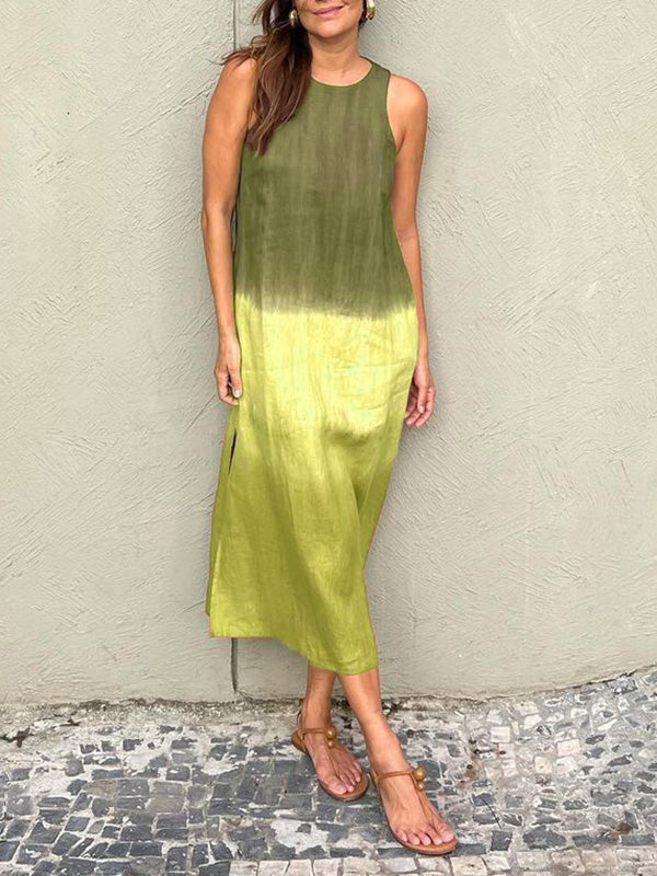 Robe en Tencel sans manches à col rond et à couleur assortie pour l'été
